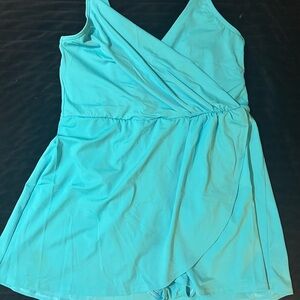 Lands' End Aqua Wrap-Front One-Piece Swimsuit size Lg 14/16 worn once